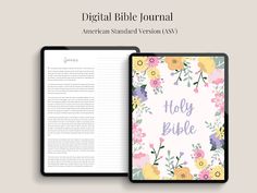 the digital bible journal with flowers on it and an american standard version usv page