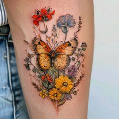 Wildflower Tattoo Craft Set Tattoo Ideas Female Wildflower, Floral Mushroom Tattoo, Wildflower Sleeve Tattoo, Polish Tattoos, Floral Thigh Tattoos, Mehndi Patterns, Human Form