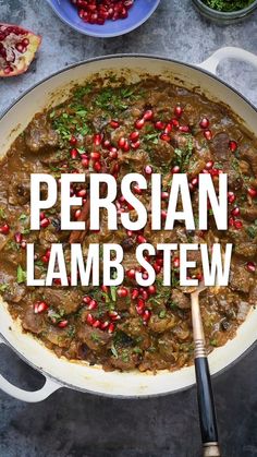 persian lamb stew with pomegranates and herbs