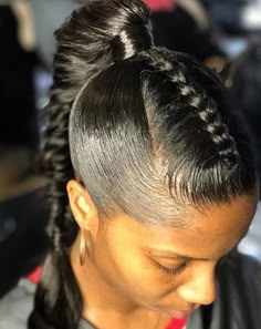 Straight Back Ponytail Black Women, Straight Back Ponytail, Ponytail Black Women, Pretty Ponytail, Ponytail With Bangs, Voice Of Hair, Weaving Hairstyles, Back Ponytail, Pretty Ponytails