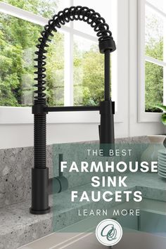 the modern farmhouse sink faucet has an interesting design and features on it's side