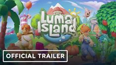 an animated video game called luma island, with the title and characters in front