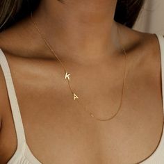 Exquisite Custom Necklaces Necklaces Initial Letter, White Gold Initial Necklace, Stackable Necklaces Initials, Dainty Jewelry Simple & Dainty Jewelry, Mom Initial Necklace, Simplistic Gold Necklace, Side Initial Necklace, Two Initial Necklace, Initials Necklace Gold