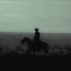 a man riding on the back of a horse across a field