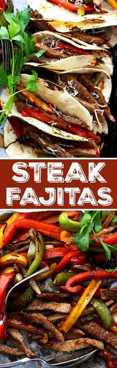 steak fajitas with peppers and cilantro