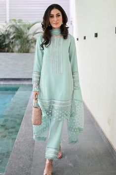 Artistic Embroidery, Luxury Wear, Trendy Fashion Tops, Ethnic Outfits, Blue Tone, Indian Suits