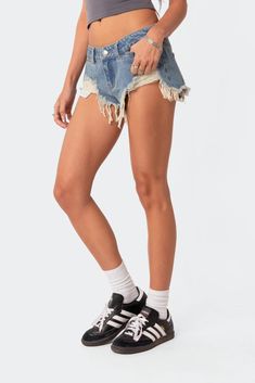 Low Rise Distressed Micro Denim Shorts – edikted Low Rise Denim Shorts, Low Rise Jean Shorts, Shorts Low Rise, Jean Short Outfits, Low Rise Jean, Micro Shorts, Swimwear Dress, Wide Jeans, Mini Slip Dress