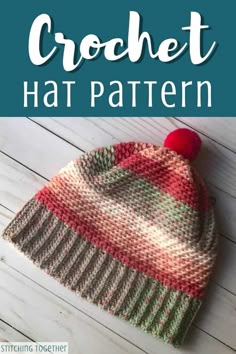 the crochet hat pattern is shown with text