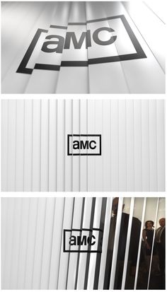 the logo for amc is shown in three different colors and font options, including black and white