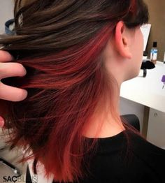 Red Hair Underneath, Half Colored Hair, Pelo Color Vino, Hair Dyed Underneath, Trendy Hair Color Ideas, Half Dyed Hair, Underneath Hair Color Ideas