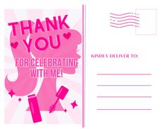 a pink thank you card for celebrating with me