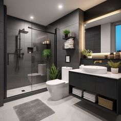 Interior Design Modern House Design Bathroom, House Interior Black And White, Masters Bathroom Modern, Grey Bathroom Aesthetic, Modern Small House Design Interiors, Toilet And Bathroom Design Modern, Small House Design Interior Ideas, House Design Black And White, Small Interior House Design