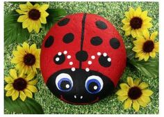 two pictures one with a ladybug and the other has sunflowers on it