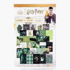 a harry potter themed collage kit with pictures and words on the front, including hogwart's crest