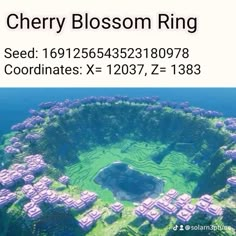 an aerial view of a very large island with lots of green plants on it and the words cherry blossom ring