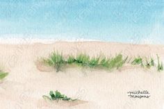 watercolor painting of grass and sand on the beach