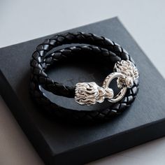 #silverlionbracelet #mensjewelry #silverbraceletman #lionjewelry Leather Cord Bracelets, Dragon Bracelet, Dragon Jewelry, Etsy Personalized Gifts