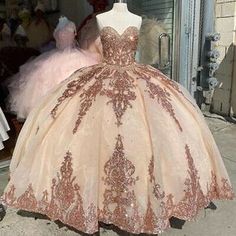 (eBay) Rose Gold Sweet 16 Quinceanera Dresses Sequins Appliques Sweetheart Ball Gowns Quinceanera Dresses Rose Gold, Rose Gold Quince Dress, Gold Quince Dress, Gold Quinceanera Dresses, Rose Gold Quinceanera Dresses, Rose Gold Quince, Rose Gold Quinceanera, Xv Dresses, Quinceanera Dresses Gold