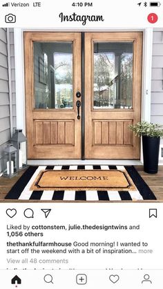 an instagram page with two doors and a welcome mat on the front porch,