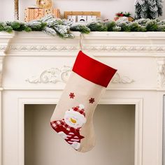 a christmas stocking hanging from a fireplace mantel