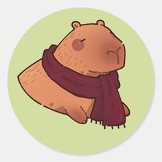 a brown bear with a scarf around its neck is sitting in front of a green circle