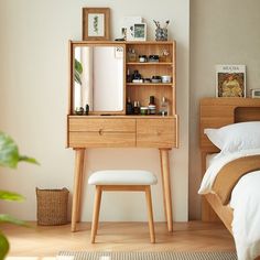 a bedroom scene with focus on the dressing table