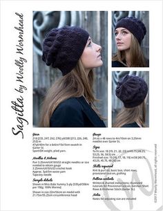 a woman wearing a knitted hat with two different pictures on it and the words, stay