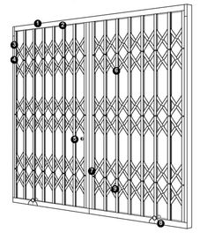 a drawing of a gate with four sections and numbers on each side, including the top section