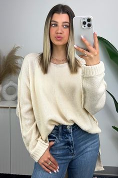 Off White / S Carlene V-Neck High Low Sweater - FINAL SALE - Madison and Mallory Solid Sweaters, High & Low, High Low, Sweaters & Cardigans, Unique Style