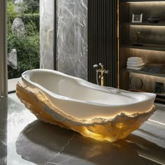 a large bath tub sitting on top of a bathroom floor