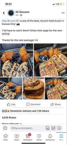 the facebook page shows photos of different types of waffles and other pastries