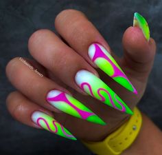 2024 Colors, Fly Nails, Neon Green Nails, Fun Summer Nails, Shape Nails, Green Nail Art, Fantasy Nails, Green Nail Designs, Edgy Nails