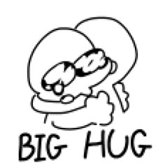 the logo for big hug is shown in black and white