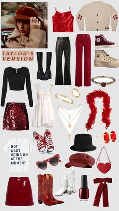 a collage of different outfits and accessories including shoes, hats, sunglasses, socks