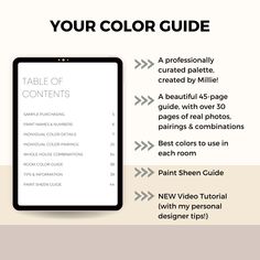 a tablet with the text your color guide on it and an arrow pointing to each other