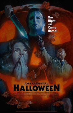 a movie poster for halloween starring john carpenter and his daughter, who is holding a knife