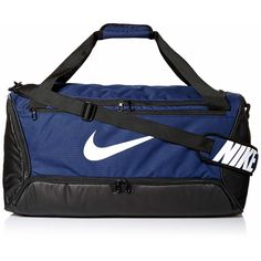 NIKE DUFFLE BAG: The Nike Duffle Bag features spacious compartments for all your gear so you can feel prepared, especially when on the go. | VERSITILE STORAGE: The large main compartment of the gym duffle bag zips shut for secure storage. Additional zippered bottom compartment can hold your shoes or separate wet and dry clothing. | ADJUSTABLE STRAP: The adjustable shoulder strap creates a customizable carrying experience with the men's and women's duffle bag. Padding in the straps allows you to carry the sack with comfort. | DURABLE BOTTOM: The bottom of the bag is coated with a water-resistant barrier. The durable duffle bags for men and women are sure to last from home to practice, day after day. | DUFFLE BAG: Imported, spot clean, dimensions: 25" L x 12" W x 12" H, fabric: 100% polyeste Nike Duffle Bag, Gym Duffle Bag, Medium Bag, Bags For Men, Duffle Bags, Midnight Navy, Your Shoes, Bag For Women, Travel Gear