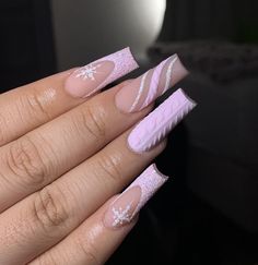 Nails Sweater Nail French Tips, Blue White Winter Nails, Winter Nails Design Ideas 2024, Pink Snow Nails, Christmas Nails Acrylic Glitter, Cute Holiday Nails Winter, Let It Snow Nails, Acrylic Nails Christmas Winter