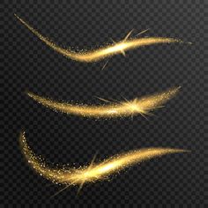 gold sparkles on a transparent background, set of three different shapes and sizes illustration