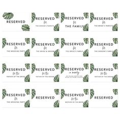 several labels with leaves on them that say reserved