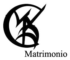 the logo for matrimonio is shown in black and white, with an arrow