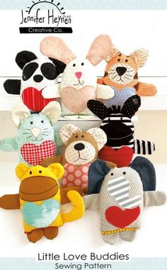 Little Love Buddies Pattern by  Jennifer Heynen Creative Co. Appliqué Quilts, Softie Pattern, Quilt Sewing Patterns, Applique Quilt Patterns, Applique Templates, Sewing Stuffed Animals, Easy To Sew, Sewing Toys