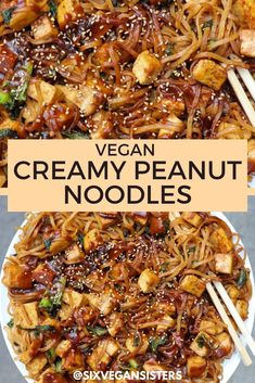 vegan creamy peanut noodles with chicken and broccoli