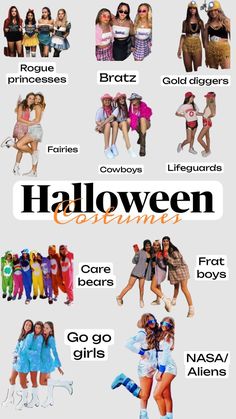 an advertisement for halloween costume shows girls in costumes with different colors and sizes on them