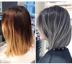 Grey Ombre Hair, Gray Hair Cuts, Silver Hair Color, Blending Gray Hair, Gray Hair Highlights, Pinterest Hair, Trendy Hair Color, Penteado Cabelo Curto, Grey Hair Color