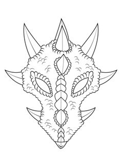 a drawing of a dragon head with horns