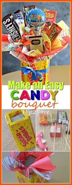 an easy candy bouquet made out of old candy boxes