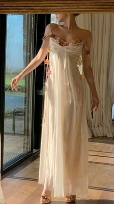 Ethereal Sheer Dresses For Spring, Sheer Ethereal Spring Dresses, Beige Maxi Dress For Summer Prom, Ethereal Beach Dress For Spring, Ethereal Spring Beach Dress, Spring Chiffon Backless Dress, Ethereal Evening Spring Dresses, Ethereal Evening Dresses For Spring, Ethereal Sleeveless Summer Dresses