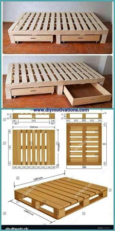 plans to build a platform bed frame with drawers for the top and bottom part,