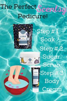 the perfect pedicure step 1 soak, sugar scrub, and body cream